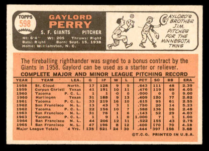 1966 Topps Baseball #598 Gaylord Perry Giants EX-MT 562991