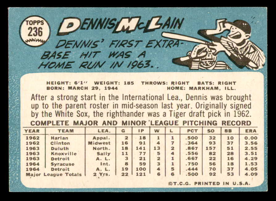 1965 Topps Baseball #236 Denny McLain Tigers EX-MT 562993