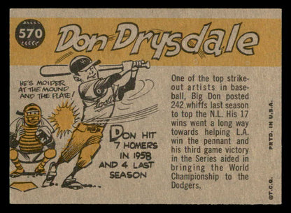 1960 Topps Baseball #570 Don Drysdale A.S. Dodgers EX 563001