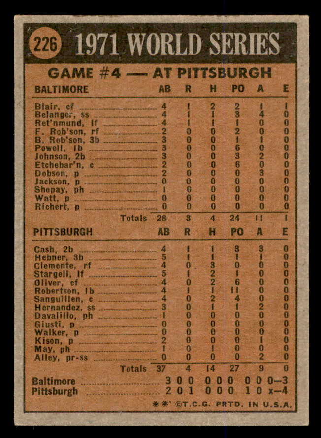 1972 Topps Baseball #226 World Series Game 4 Roberto Clemente EX-MT 563032