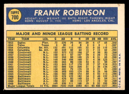 1970 Topps Baseball #700 Frank Robinson Orioles EX-MT 563035