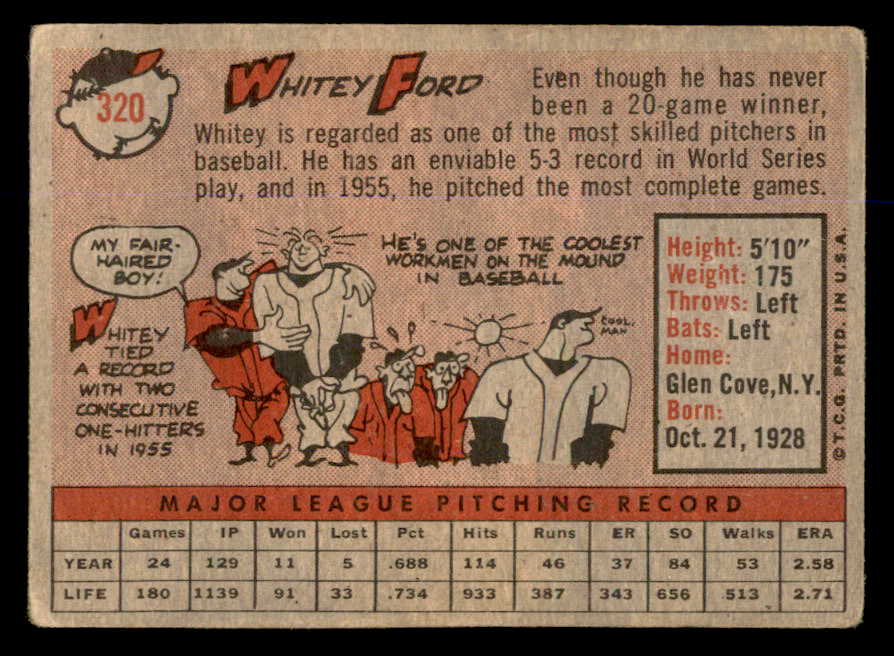 1958 Topps Baseball #320 Whitey Ford Yankees VG 563037