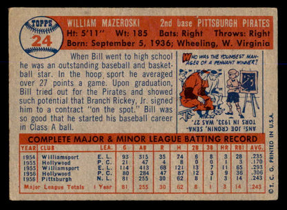 1957 Topps Baseball #024 Bill Mazeroski Pirates VG-EX 563038