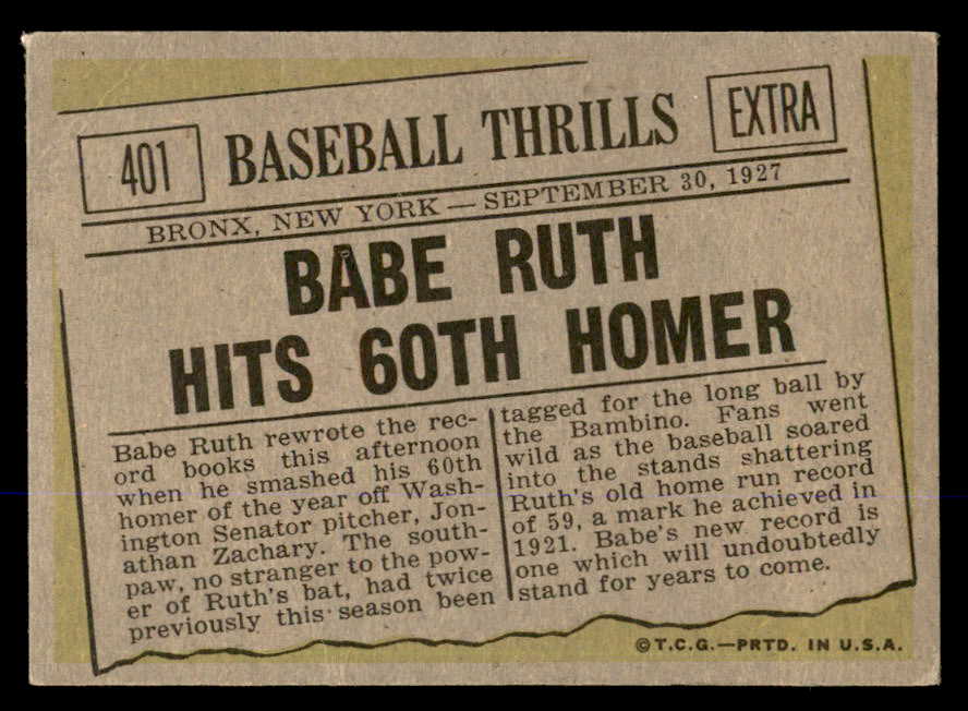 1961 Topps Baseball #401 Babe Ruth Yankees VG-EX 563046