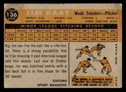 1960 Topps Baseball #136 Jim Kaat Senators VG-EX 563050