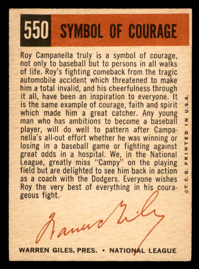 1959 Topps Baseball #550 Roy Campanella Dodgers EX 563055