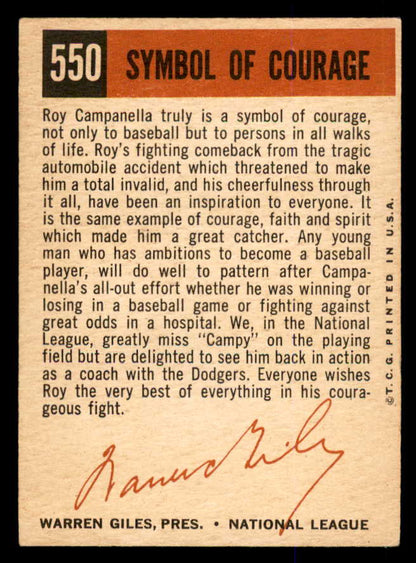 1959 Topps Baseball #550 Roy Campanella Dodgers EX 563055