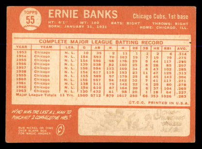 1964 Topps Baseball #055 Ernie Banks Cubs VG-EX 563087
