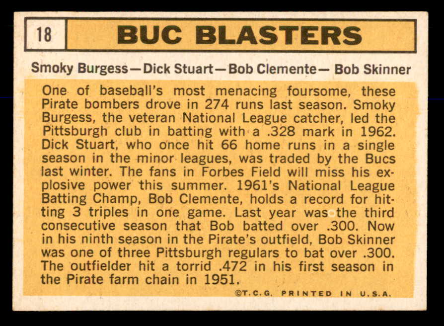 1963 Topps Baseball #018 Roberto Clemente Smoky Burgess EX 563092