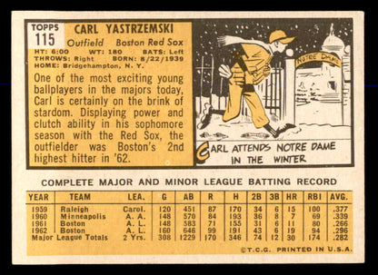 1963 Topps Baseball #115 Carl Yastrzemski Red Sox VG-EX 563095