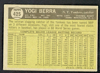 1961 Topps Baseball #425 Yogi Berra Yankees VG-EX 563098