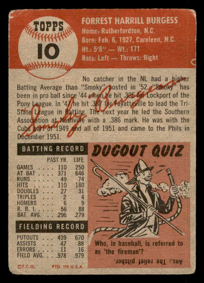 1953 Topps Baseball #010 Smoky Burgess Phillies VG 563103