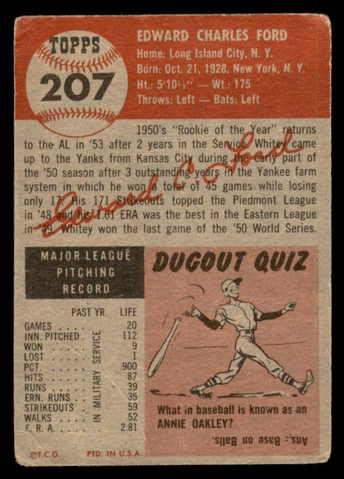 1953 Topps Baseball #207 Whitey Ford Yankees FR-GD 563108