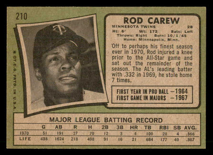1971 Topps Baseball #210 Rod Carew Twins EX-MT 563113