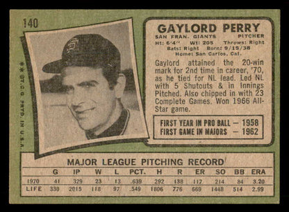 1971 Topps Baseball #140 Gaylord Perry Giants VG-EX 563114