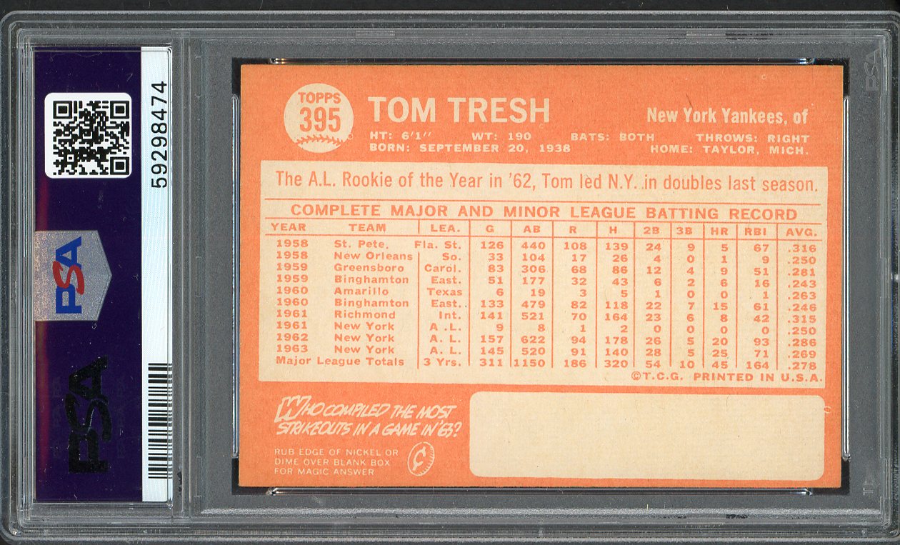 1964 Topps Baseball #395 Tom Tresh Yankees PSA 5 EX 563128