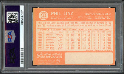 1964 Topps Baseball #344 Phil Linz Yankees PSA 7 NM 563130
