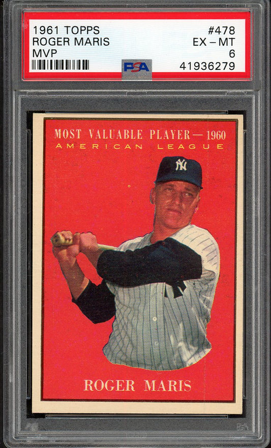 1961 Topps Baseball #478 Roger Maris MVP Yankees PSA 6 EX-MT 563140