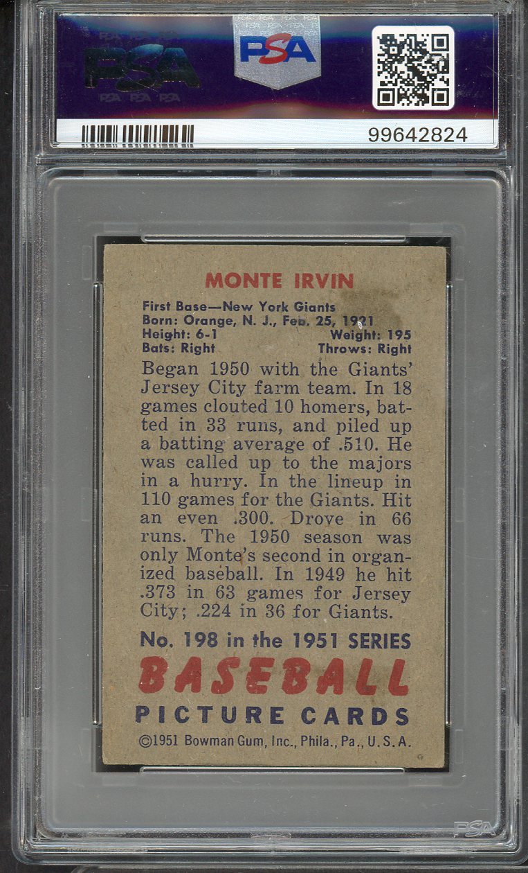 1951 Bowman Baseball #198 Monte Irvin Giants PSA 4 VG-EX 563143