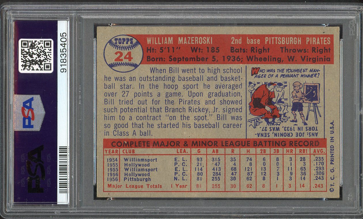 1957 Topps Baseball #024 Bill Mazeroski Pirates PSA 6 EX-MT 563147