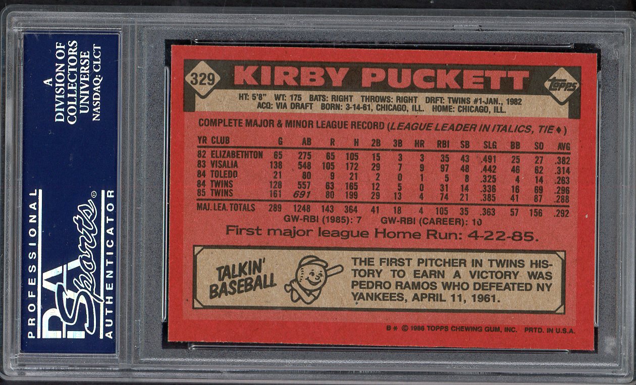 1986 Topps #329 Kirby Puckett Twins PSA 9 MINT 563148