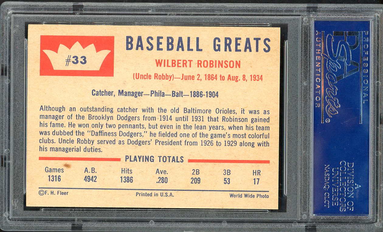 1960 Fleer Baseball #033 Wilbert Robinson Dodgers PSA 8 NM/MT 563151