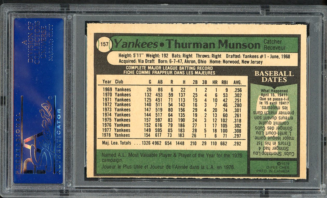 1979 O Pee Chee #157 Thurman Munson Yankees PSA 8 NM/MT 563152