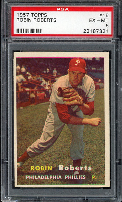 1957 Topps Baseball #015 Robin Roberts Phillies PSA 6 EX-MT 563155