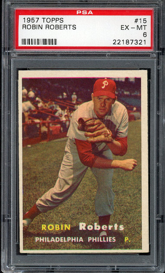 1957 Topps Baseball #015 Robin Roberts Phillies PSA 6 EX-MT 563155