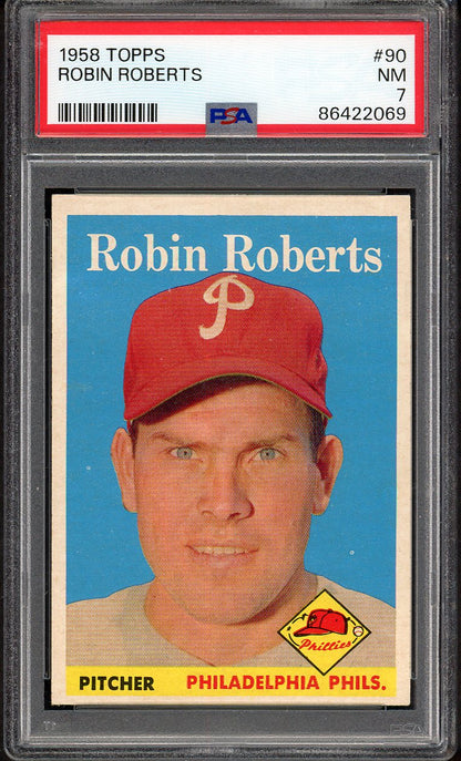 1958 Topps Baseball #090 Robin Roberts Phillies PSA 7 NM 563156