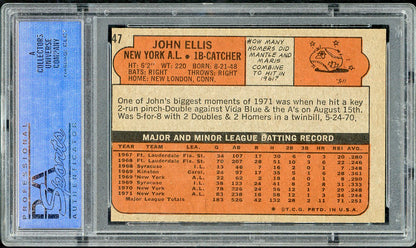 1972 Topps Baseball #047 John Ellis Yankees PSA 7 NM 563158