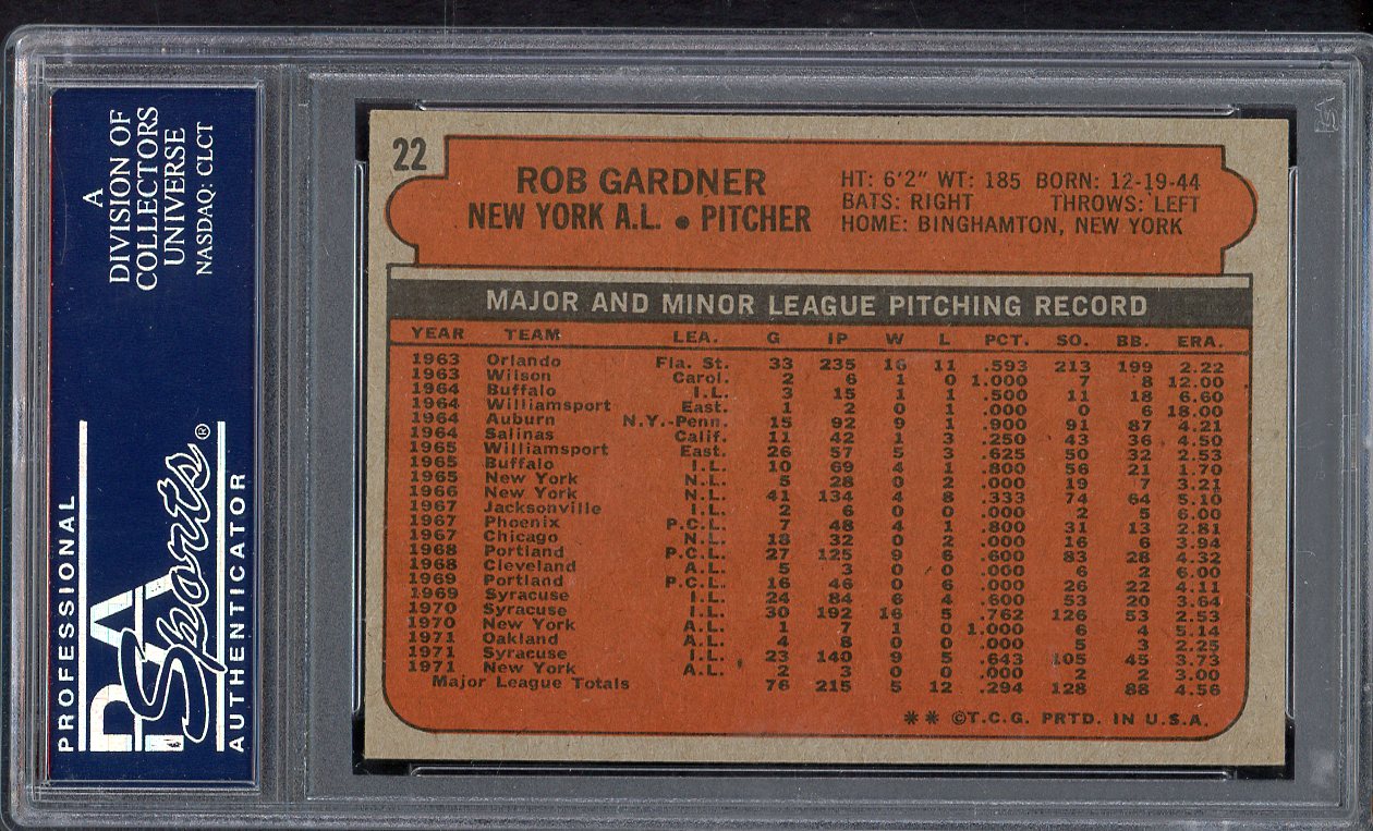1972 Topps Baseball #022 Rob Gardner Yankees PSA 8 NM/MT 563159
