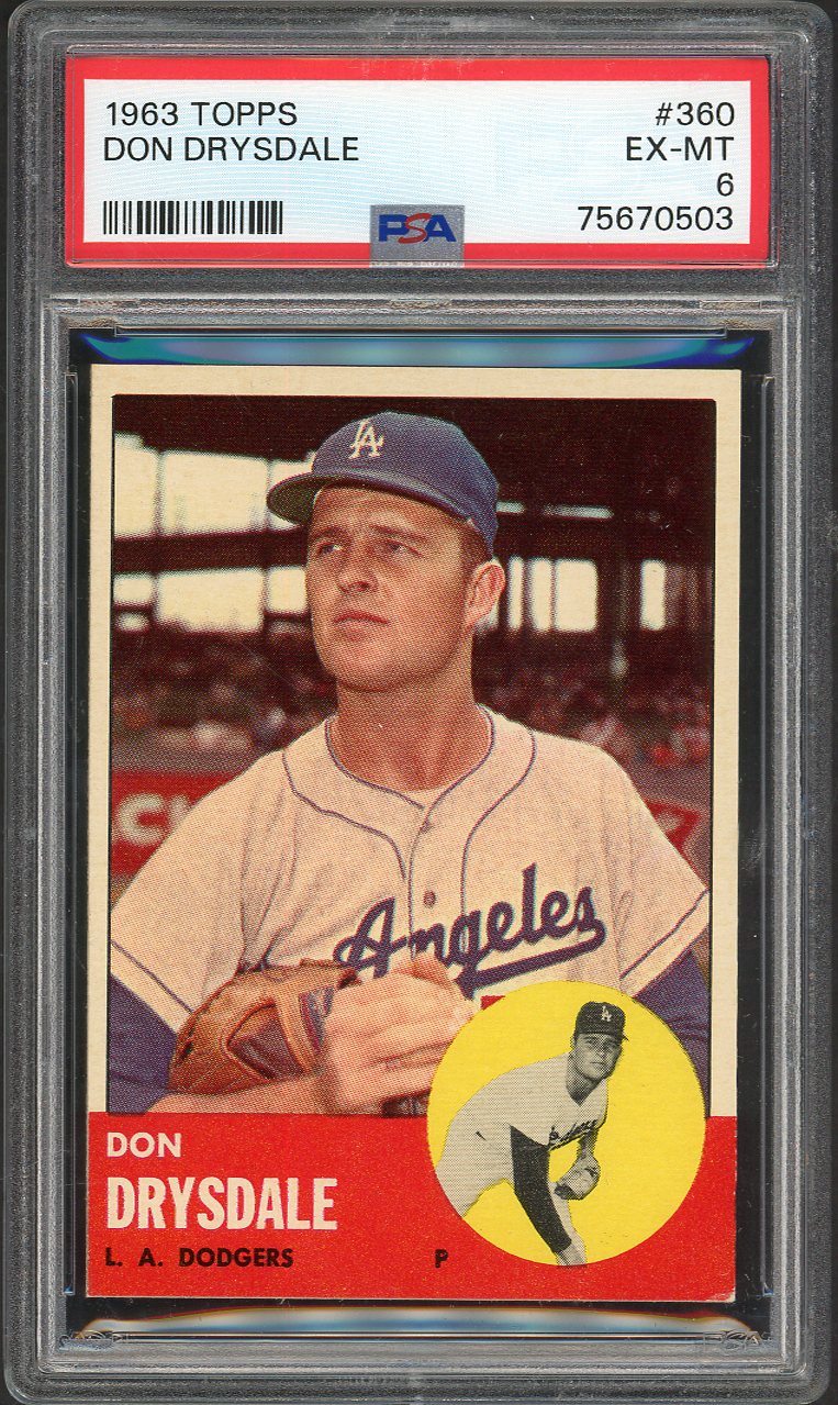 1963 Topps Baseball #360 Don Drysdale Dodgers PSA 6 EX-MT 563162