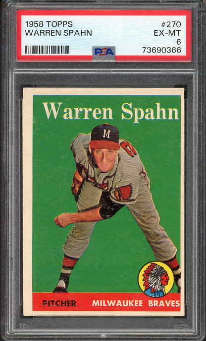 1958 Topps Baseball #270 Warren Spahn Braves PSA 6 EX-MT 563163