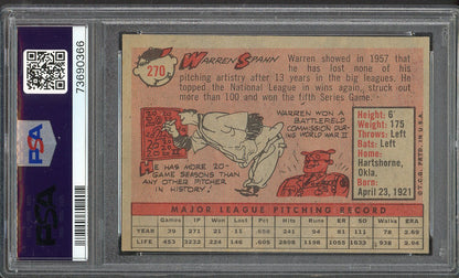 1958 Topps Baseball #270 Warren Spahn Braves PSA 6 EX-MT 563163