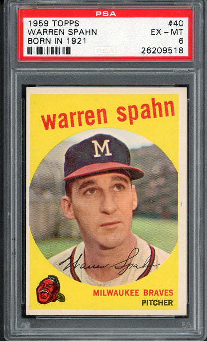 1959 Topps Baseball #040 Warren Spahn Braves PSA 6 EX-MT 1921 563164