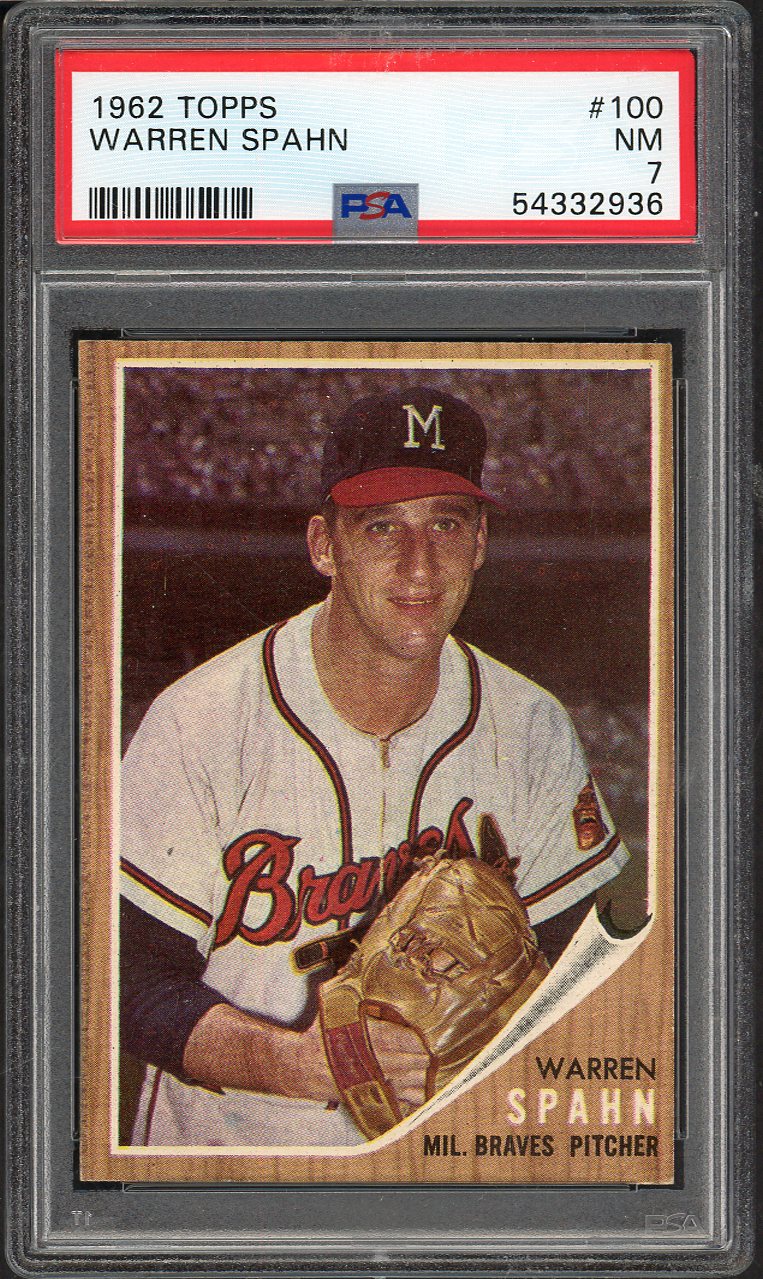 1962 Topps Baseball #100 Warren Spahn Braves PSA 7 NM 563166