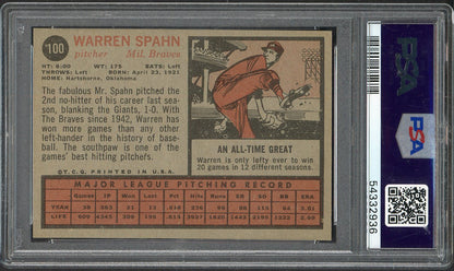 1962 Topps Baseball #100 Warren Spahn Braves PSA 7 NM 563166