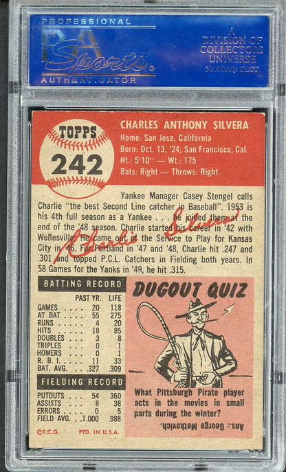 1953 Topps Baseball #242 Charlie Silvera Yankees PSA 6 EX-MT 563168