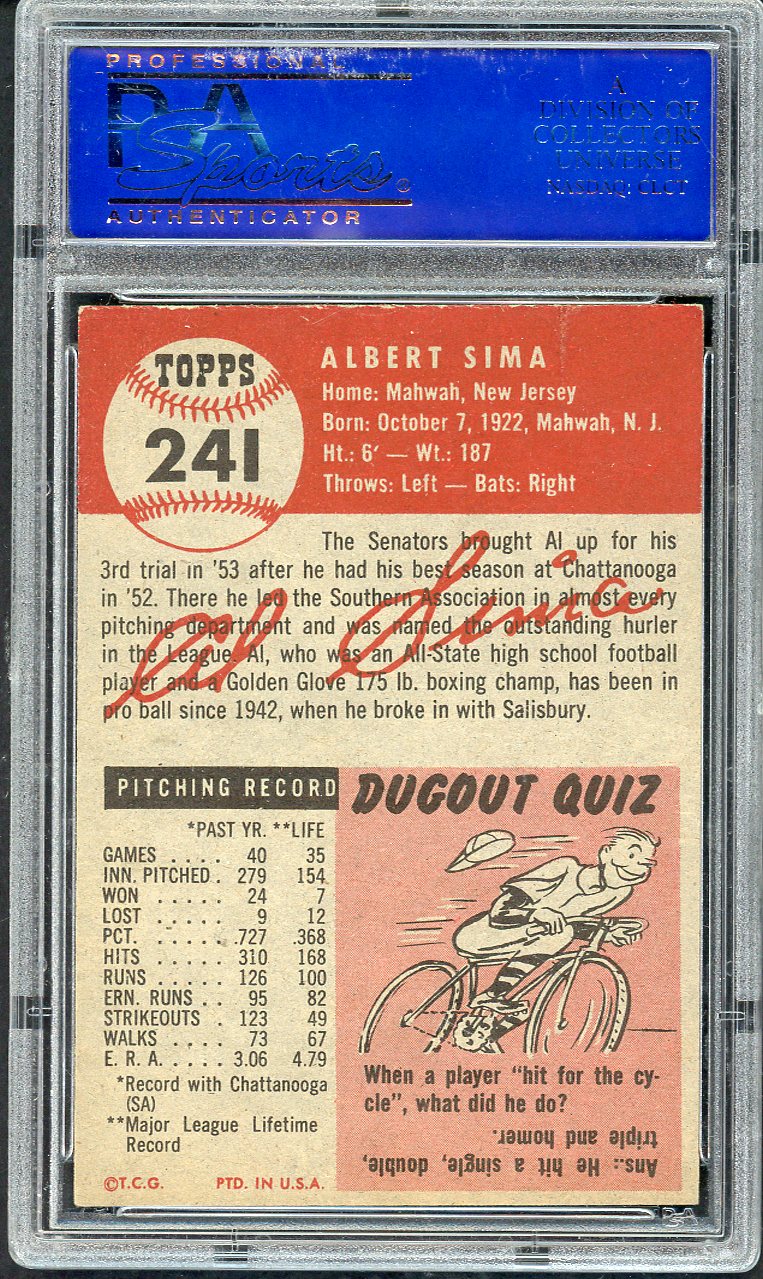 1953 Topps Baseball #241 Al Sima Senators PSA 6 EX-MT 563169