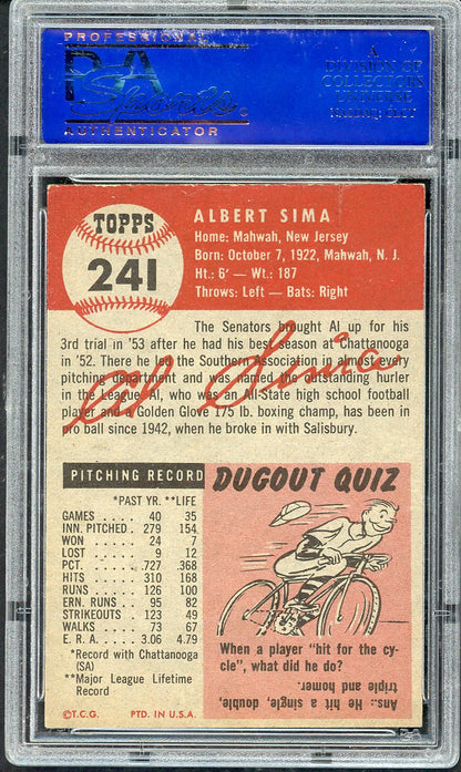 1953 Topps Baseball #241 Al Sima Senators PSA 6 EX-MT 563169