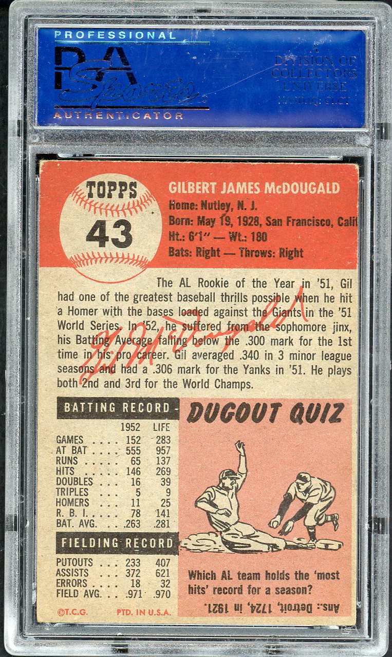 1953 Topps Baseball #043 Gil McDougald Yankees PSA 5 EX 563170