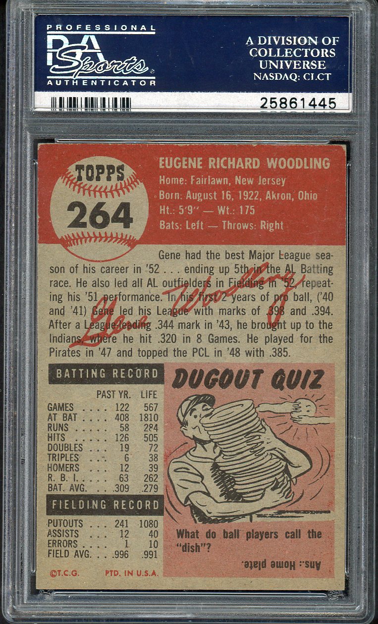 1953 Topps Baseball #264 Gene Woodling Yankees PSA 7 NM 563171