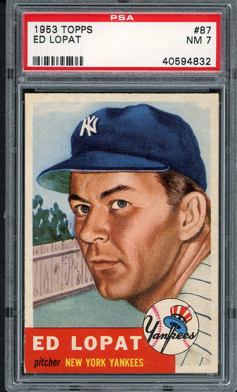 1953 Topps Baseball #087 Eddie Lopat Yankees PSA 7 NM 563172
