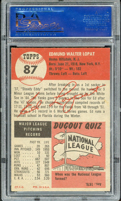 1953 Topps Baseball #087 Eddie Lopat Yankees PSA 7 NM 563172