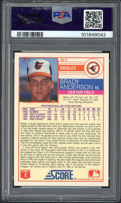 1988 Score Traded #070T Brady Anderson Orioles PSA 7 NM 563173