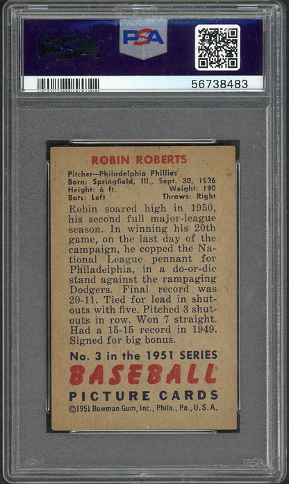 1951 Bowman Baseball #003 Robin Roberts Phillies PSA 4 VG-EX 563174