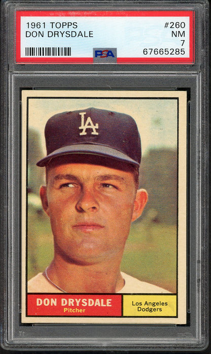 1961 Topps Baseball #260 Don Drysdale Dodgers PSA 7 NM 563177
