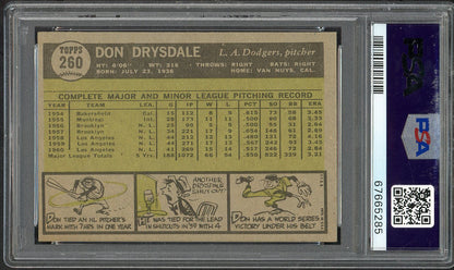 1961 Topps Baseball #260 Don Drysdale Dodgers PSA 7 NM 563177