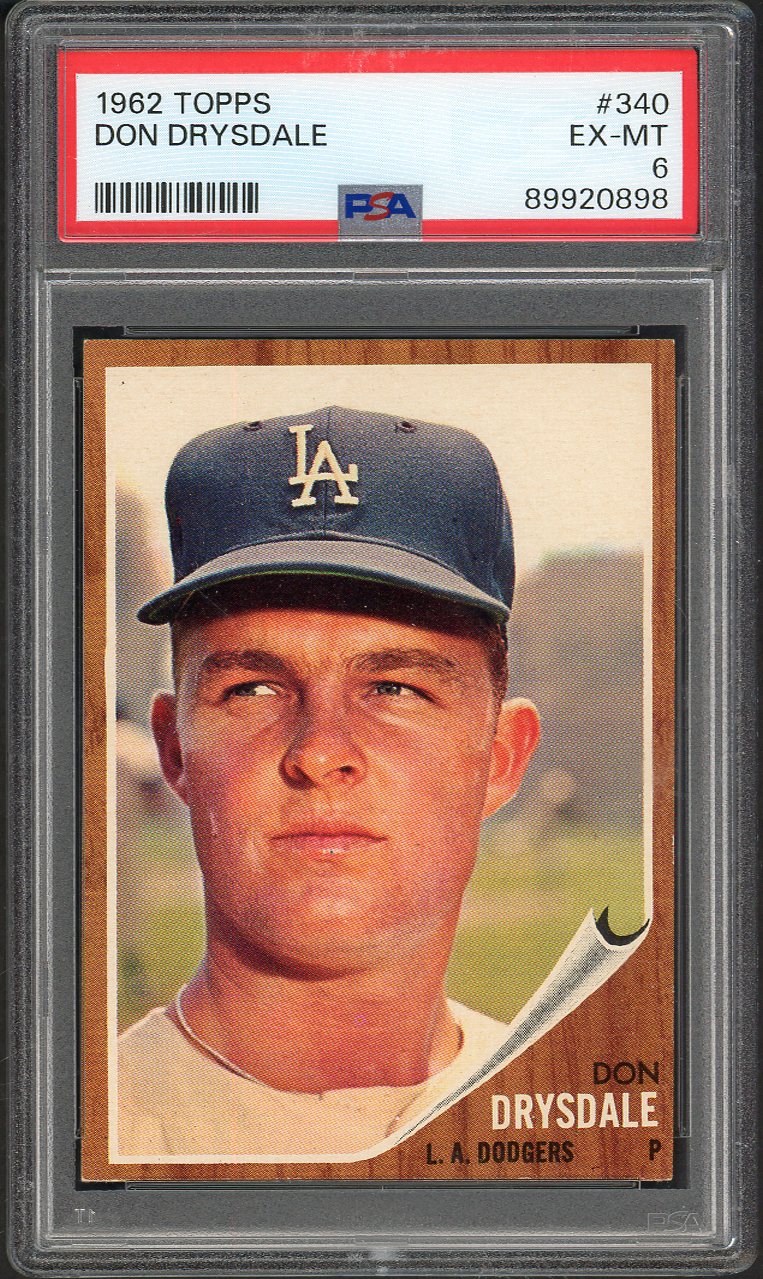 1962 Topps Baseball #340 Don Drysdale Dodgers PSA 6 EX-MT 563178